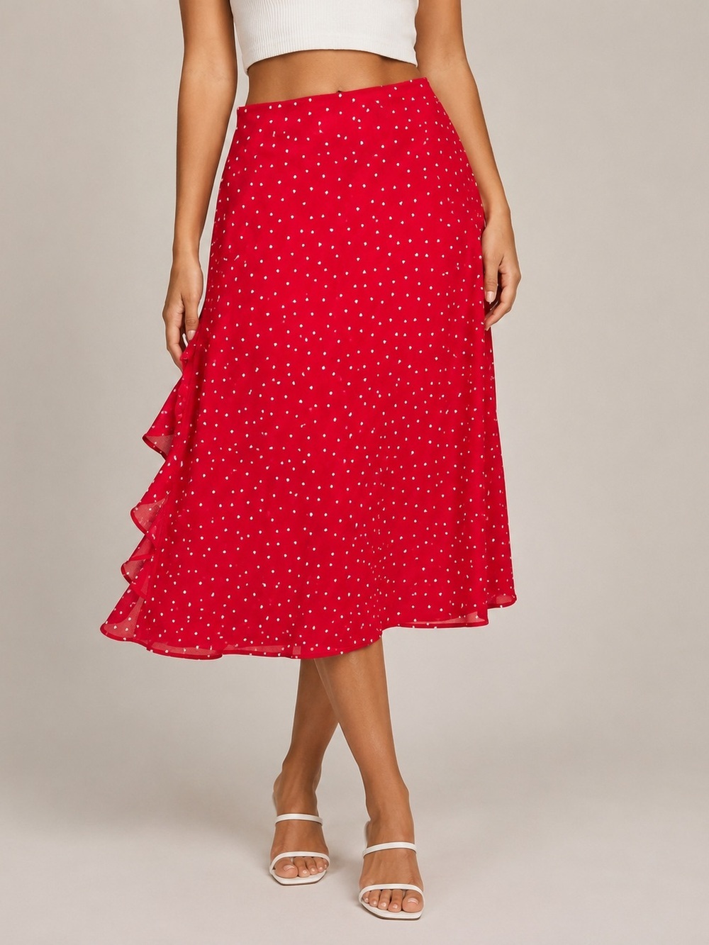 NWT Wild Fable Red Heart Print Ruffle Midi Skirt XS Flowy Romantic